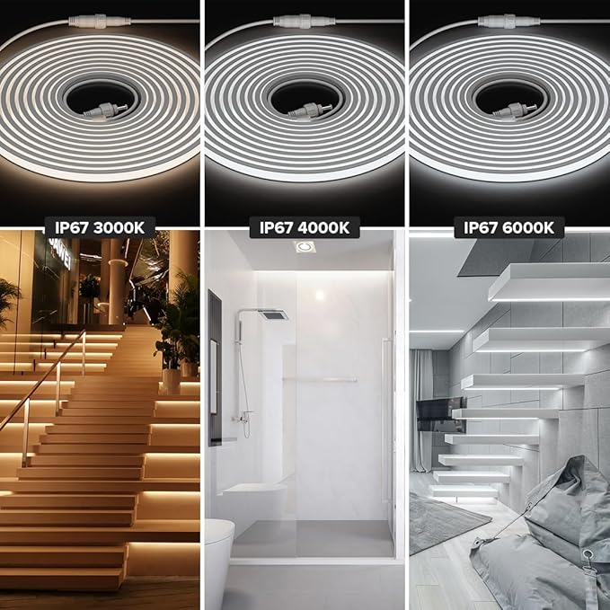 BTF-LIGHTING FCOB COB LED Strip IP67 Waterproof Flexible High Density Uniform Diffused Neon Light 16.4FT DC24V Cool White 6000K 480LED/m CRI 90+ for Indoor Decor(No Adapter or Controller)
