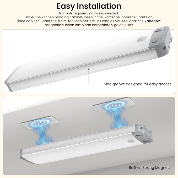 3-Pack Under Cabinet Lights, 8.3" 150LM Motion Sensor LED, USB-C 1500mAh Rechargeable, 3000K Warm White Dimmable for Kitchen Closet