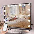 FENCHILIN Hollywood Vanity Mirror with Lights and Bluetooth Speaker Makeup with 15 Dimmable Lighted LED Bulbs Tabletop or Wall-Mounted for Dressing Room Bedroom