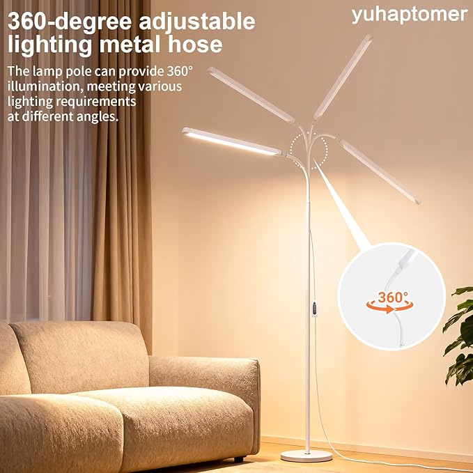 White 12W LED Bright Reading Floor Lamp for Living Room Bedroom Bedside Office Library, Eye-protection flicker-free adjustable from 3000-6000K ,Eyelash Tattoo Makeup Tall Standing Dimming Light