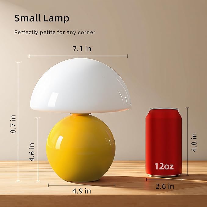 Mushroom Lamp Desk Lamp for Bedroom,Table Bedside Small Lamps for Living Room,Mushroom Decor Cute Mini Modern Mid Century Lamps for Night Stands,Aesthetic Home Living Room Decor(Yellow)