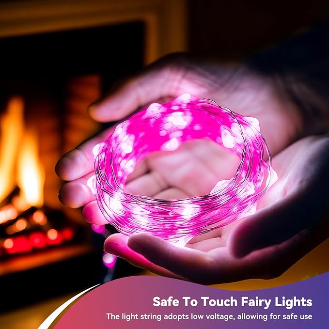 LitHome 4 Pack Valentine's Day Pink Fairy Lights Battery Operated, 20 FT 60 LED Valentines Lights Battery Operated 2 Modes Indoor, Waterproof Led Fairy Twinkle Lights for Gift Bedroom Wedding Decor