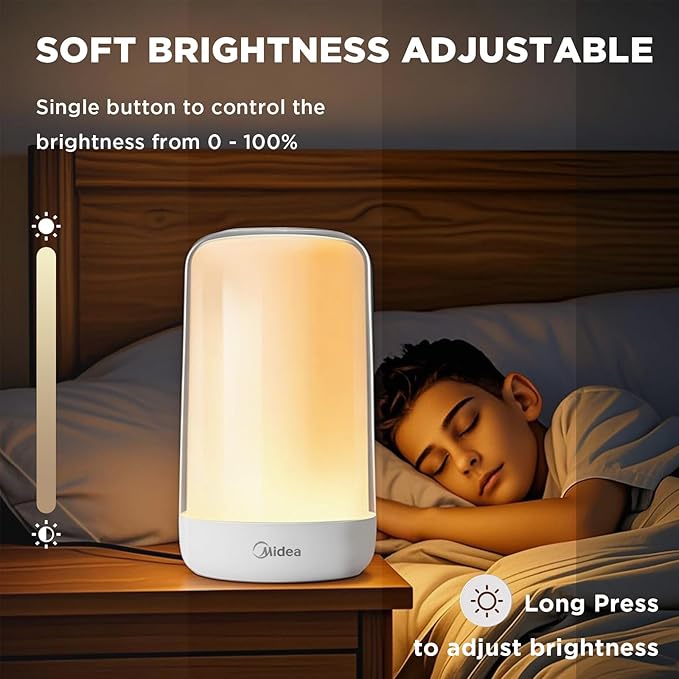 Midea 16 Colors RGB Touch Lamps, 1200mah Rechargeable Night Light, Dimmable Bedside Nursery Lamp, Baby-Safe Material, Portable Hanging Mini Lamp for Bedroom, Travel, Camping Mood Lamp