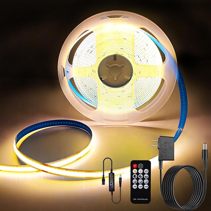 24V COB LED Strip, LED Strip for Bedroom, 16.4FT Remote Control LED Strips, Warm LED Light Strip, COB Flexible Light for Bedroom Cabinet Vanity Mirror DIY Lighting