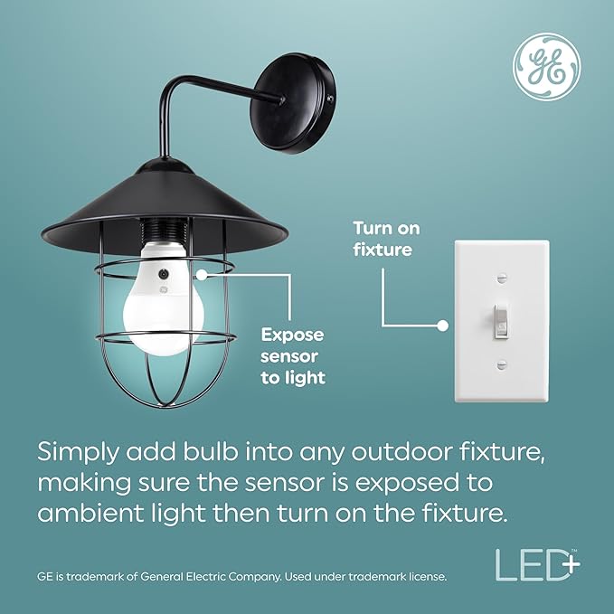 GE LED+ CA11 Dusk to Dawn LED Light Bulbs, Automatic On/Off Outdoor Security Lights, Daylight, E12 Candelabra Base (2 Pack)