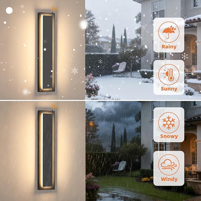 tewei 23.6'' Dusk to Dawn Outdoor Wall Lights, Modern Black LED Outdoor Wall Sconce, Large Long Exterior Lighting Fixtures Outside Porch Lights for House, Garage, Warm White 3000K, 1 Pack