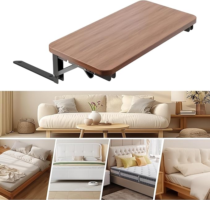 Bedside Shelf Table - Foldable Nightstand Organizer Desk, Floating Bedside Storage Platforms, Space Saving Room Accent | Convenient Bed Accessory for Home Bedroom Hotel Apartment Rental College