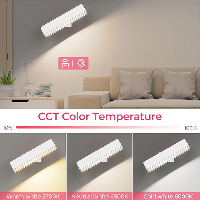 Wireless Vanity Light for Mirror - 4000mAh Rechargeable Stick On Makeup Light with CCT Modes & Dimmable Brightness, Cordless Lamp for Mirror, Vanity, Bathroom, Renter Friendly Gifts for Women