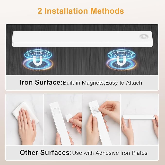 13inch Under Cabinet Lighting, 2500mAh Motion Sensor Light Indoor, USB Rechargeable Battery Operated Closet Light, Dimmable LED Cabinet Lights, Under Counter Light for Kitchen (2-Pack)