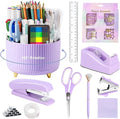 suniya Office Supplies,Desk Accessories,with Stapler,Tape Dispenser,Staple Remover,Scissor,Ballpoint Pen,Sticky Notes,Clear Tape,Staples,Desk Organizer,Ruler,Binder,Best Gift Set(Purple)