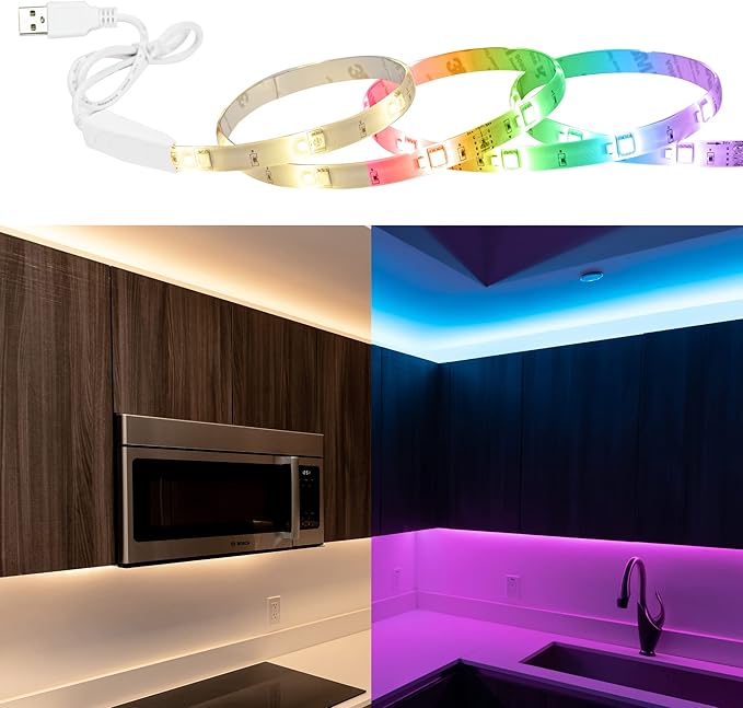 TrueColor Smart LED Strip Lights - 2M USB Tape Light With Bluetooth Light Control - App Controlled & Programmable LED Lights - RGB Color Changeable + Soft White - Dimmable USB Smart Light - 6.6 ft