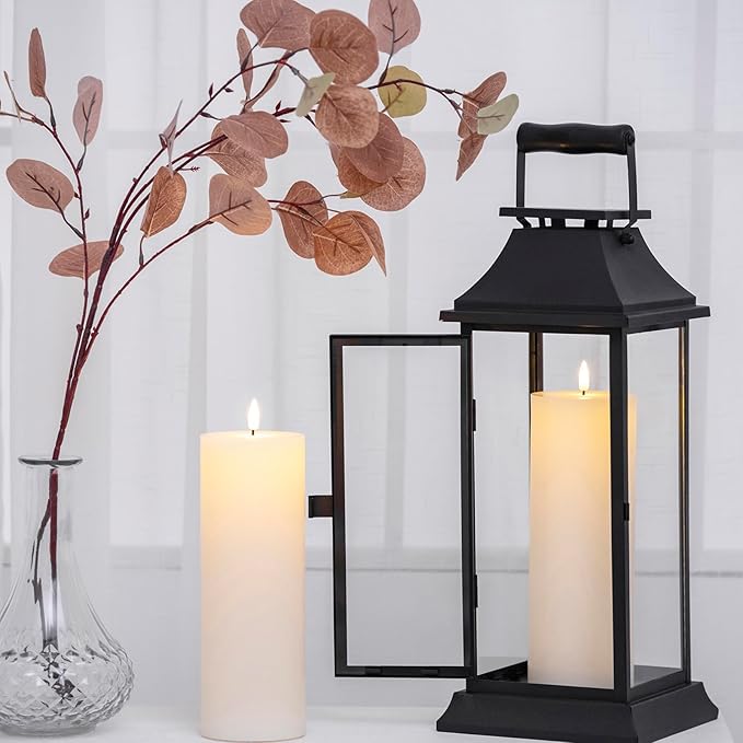 Flameless Candles Set of 2 (3x9 inch) Flickering LED Wax Candles Battery Operated with Remote Control Timers for Fall Decor/Night Light/Fireplace/Party Dimmable Ivory Pillars Flat top