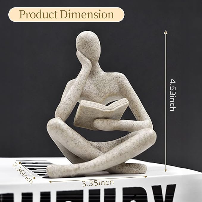 Bookshelf Decor Thinker Statue - Abstract Art Reading Thinker Sculpture Figurine Aesthetic, Modern Home Decoration for Living Room Office Shelves Coffee Table Desk Decor(White)