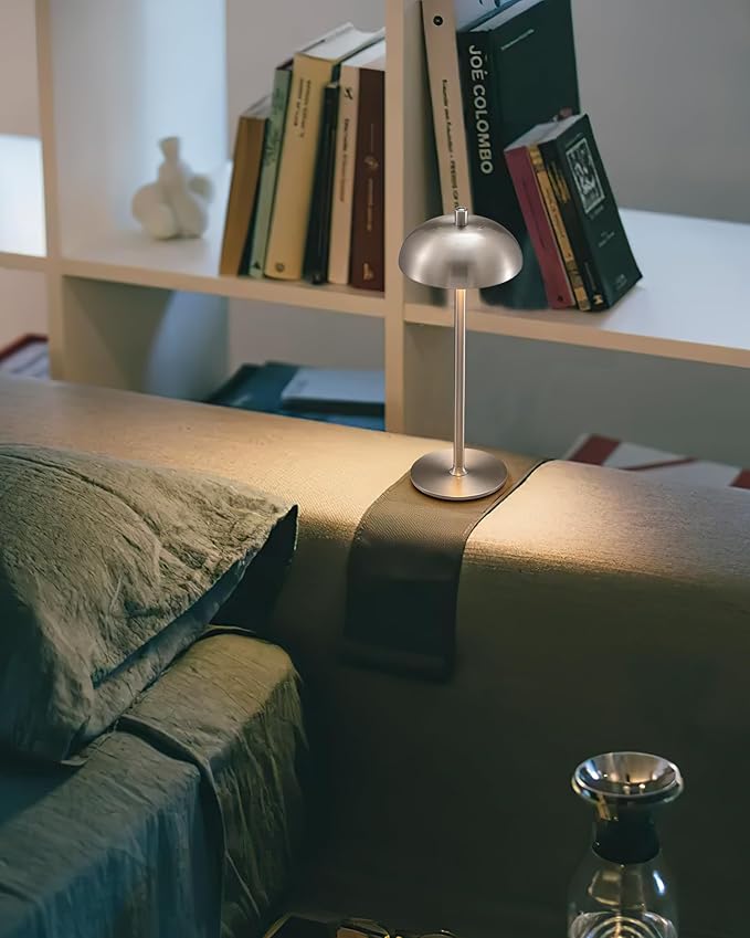 Cordless LED 12" Small Table Lamps Set of 2, Modern Portable Desk Lamp, 3 Color Dimming Rechargeable Battery Lights, for Bedroom, Outdoor, Restaurant, Bedside, Baby Night Light, Gifts (Nickel)