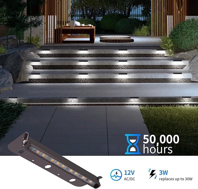 12-Packs 3W 7inch LED Hardscape Paver Lighting,12V AC/DC Low Voltage Retaining Wall Lights,Landscape Lighting,5000K Daylight White Outdoor Step Lights,50,000 Hours Lifespan