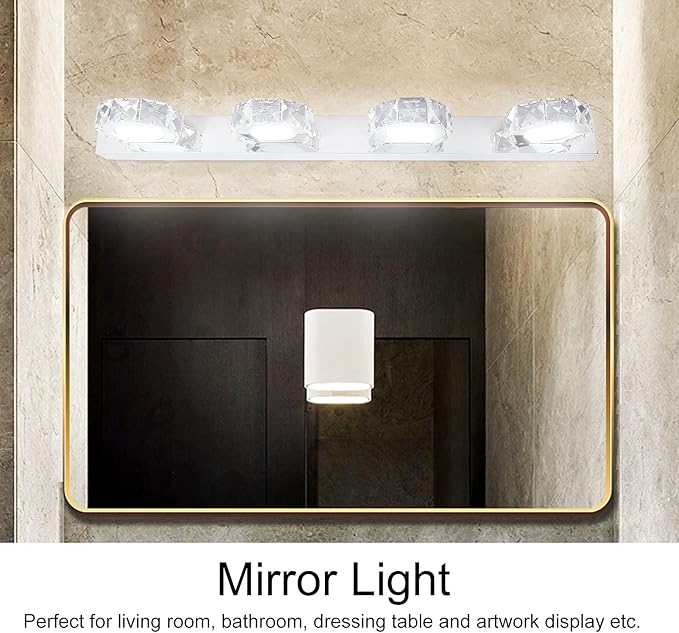 Waterproof LED Mirror Front Light, 16W, 4 Lights, 85-265V, Round Makeup Lights, White - IP65 Protection, Energy Saving, Bathroom and Dressing Room Use (4 Lights)