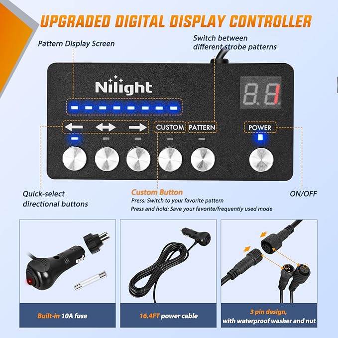 Nilight 2PCS 70 Inch Emergency Strobe Light Strip with Controller 864 LED Red Blue Running Board Lights Flexible Side Flashing Warning Caution Safety Waterproof for Truck Construction Pickup