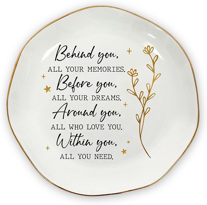 OASSIE Graduation Gifts for Women - 4"x4" Round-Shaped Ceramic Jewelry Dish Tray - Thank You Inspirational College High School Graduation Gifts for Friend Sister Her, Decorative Trinket Dish