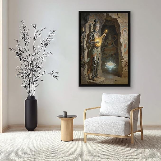 Framed Steampunk Mechanical Fairy Wall Art - Cultural Retro-Futuristic Poster for Home Office Bedroom Decor 20x30in