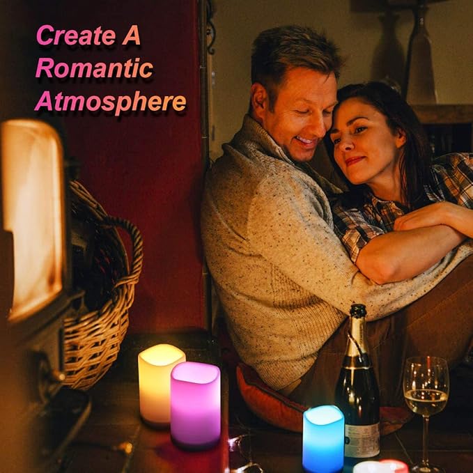 LED Flickering Flameless Candles with Color Changing, Remote Control and Auto-Off Timer, 100 Hours Working Time, Battery-Operated.Multi-Color