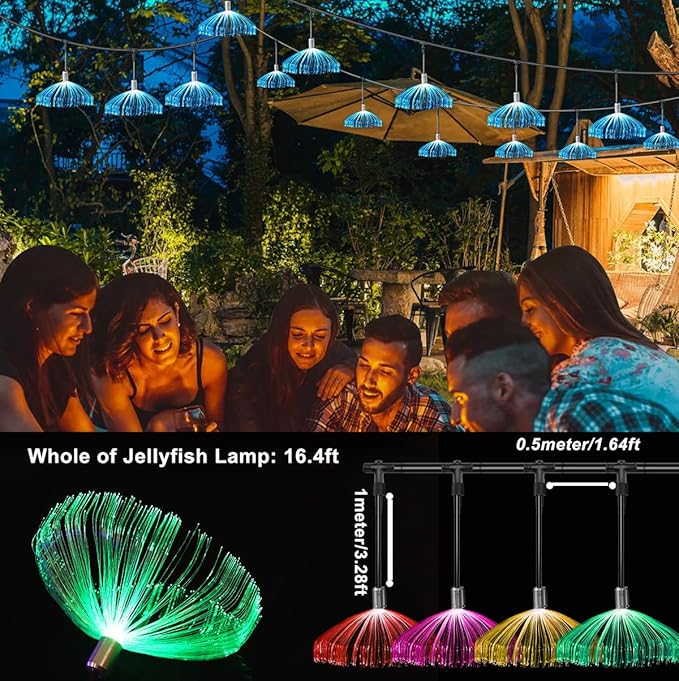 AZIMOM 10PCS Fiber Optic Jellyfish Lamp 16.4ft DC12V RGB Colorful Waterproof Connectable Jellyfish Fairy String Hanging Light for Ceiling Garden Trees Christmas Party Wedding Lighting Decor