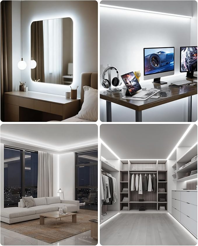 ALITOVE 32.8ft COB Led Strip Light White 6500K Super Bright 24V LED Rope Lights with Remote Dimmable 3200LEDs CRI90+ Uniform Glow LED Tape Light for Mirror Under Cabinet Living Room Study Wardrobe