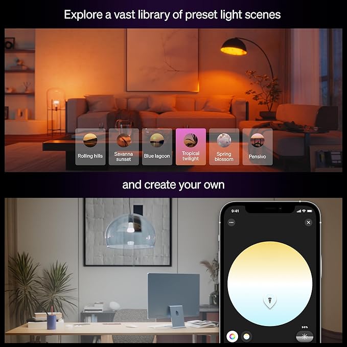 Philips Hue Smart LED A19 Bulb, 3 Pack, White & Color Ambiance, E26 Base, 7.2W, Full Spectrum Light 1000K-20000K, 810 Lumens, Dimmable LED Bulbs, Works with Alexa, Google,& Apple Home