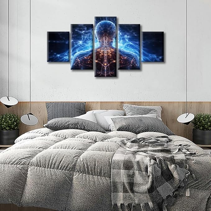 Artificial Intelligence Concept Wall Paintings for Living Room Brain Neural Human Head Pictures Print On Canvas Men Boys Bedroom Wall Decor Office Wall Art Posters Framed Ready to Hang (60"Wx32"H)