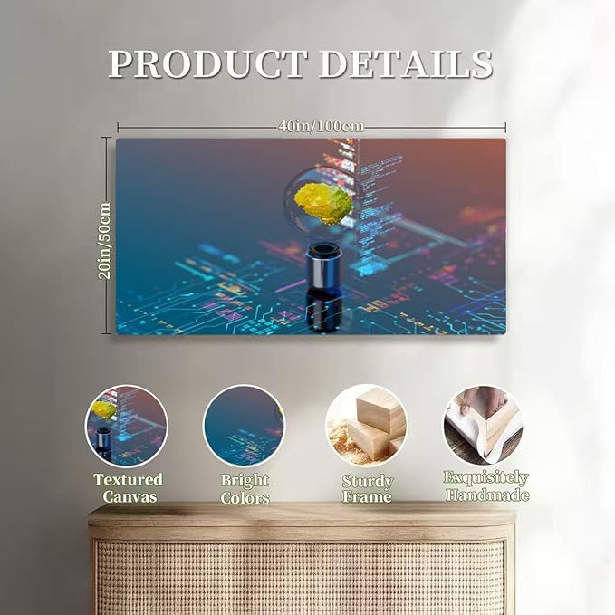 Wibinuki Wall Art Wall Decor Wall Paintings Artificial Intelligence, innovions and new technology. brain inside for Living Room Bedroom Bathroom Home Decor Can Be Hung Directly 20"x 40"