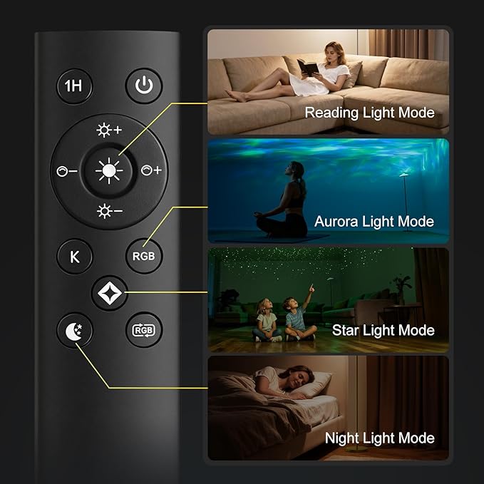 DUSKTEC Floor Lamp with RGB Star Projector, 15W 1400LM Dimmable 4 Color Temperatures LED Standing Lamp with Remote, Modern Tall Corner Lamp for Living Room, Bedroom, Office (Silver)