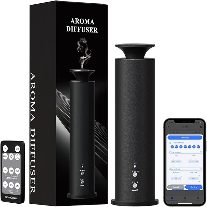 Waterless Diffuser Machine Scent Air Machine Covers 1800 Sq Ft for Home Diffusers Essential Oil Diffusers Studio Scent Diffuser Large Room Fragrance App Remote Control Capacity 3.5 Oz Black Knight