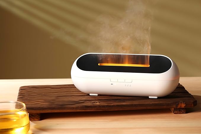 AquaAura Flame Diffuser – Flame Effect Essential Oil Diffuser & Humidifier, 160ml Aromatherapy Diffuser with 7 LED Colors, Cool Mist Humidifier with 1H/3H/6H Timer Auto Shutoff