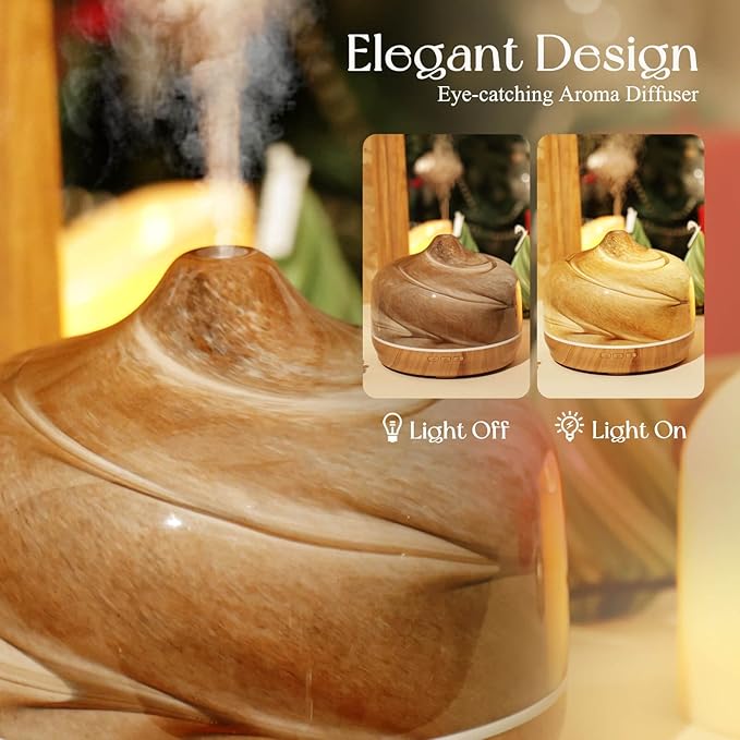 Porseme 500ml Glass Essential Oil Diffuser Aromatherapy Ultrasonic Cool Mist Humidifier 15-21 Running Hours Waterless Auto-Off Air Diffusers for Sleeping Yoga Working Spa(Desert)