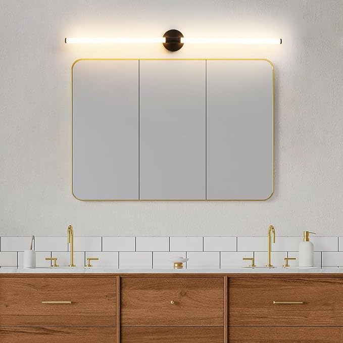 Dimmable LED Bathroom Vanity Lights Hardwired 360° Full Lighting Bathroom Light Fixtures Over Mirror Vanity Light Bar Modern Wall Sconce Warm Light for Bedroom Living Room - Black, 47 inch