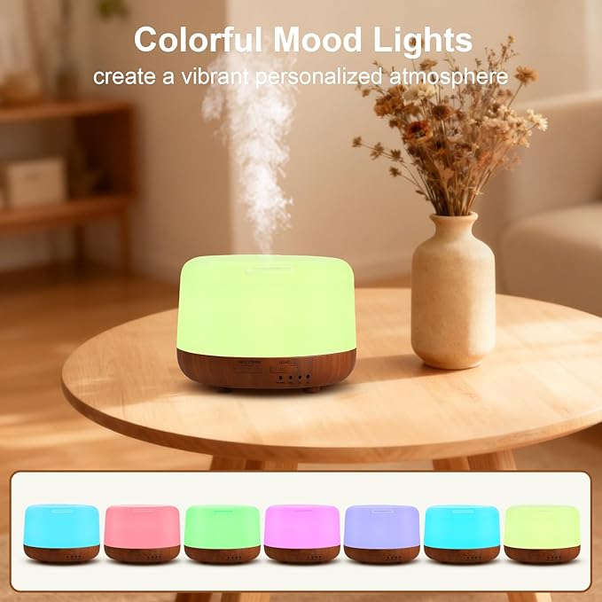 300ML Essential Oil Diffuser for Home, Aromatherapy Diffuser with Remote Control, 7-Color LED Light and 4 Timers, Quiet Auto-Off, Easy to Use for Bedroom Office