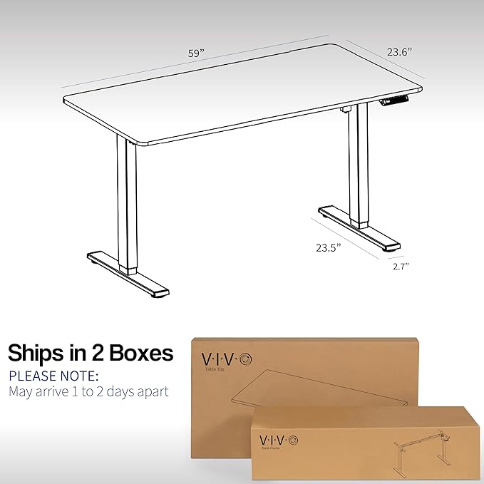 VIVO Electric 60 x 24 in Standing Desk, Memory Height Adjustment, 1B Series, Holds 220 lbs, One-Piece Black Top, Black Frame, DESK-KIT-1B6B