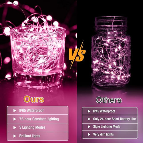 10 Pack Fairy Lights Battery Operated - 7ft 20 Led Twinkle Lights 3 Modes, Bulk Mini String Lights Waterproof for Mason Jars Vases DIY Party Wedding Decoration Christmas -Pink