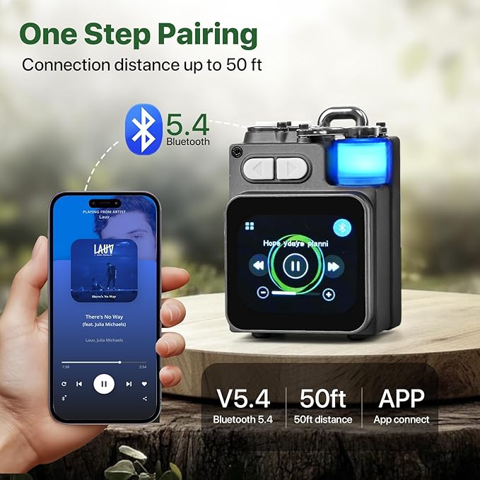 Mini Bluetooth Speaker, Smart Wireless Portable Speaker with Touchscreen, Loud HD Sound, LED Lights, BT5.4, All In One Small Audio for Home/Outdoor/Travel/Shower/Party/Beach/Camping/Hiking/Cycling