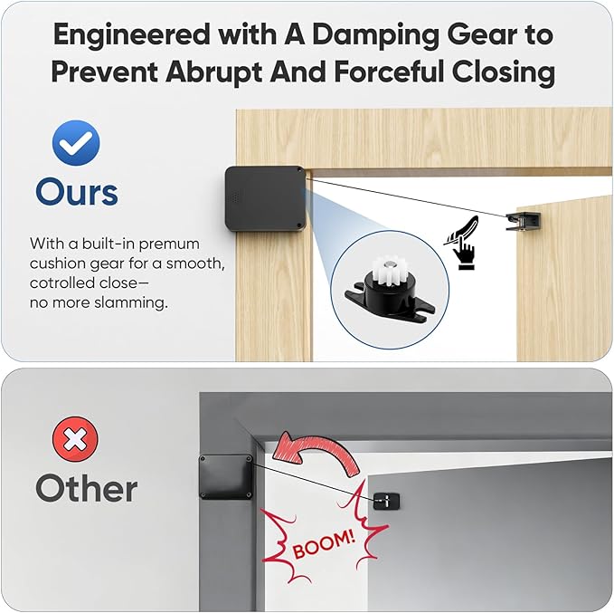 LAKIRA Retractable Automatic Door Closer with Anti-Slam Function - No-Screw Install for Standard, Screen & Sliding Doors - S304 Steel Cable with Powerful 3.5lb Closing Force (2 Pack Black)