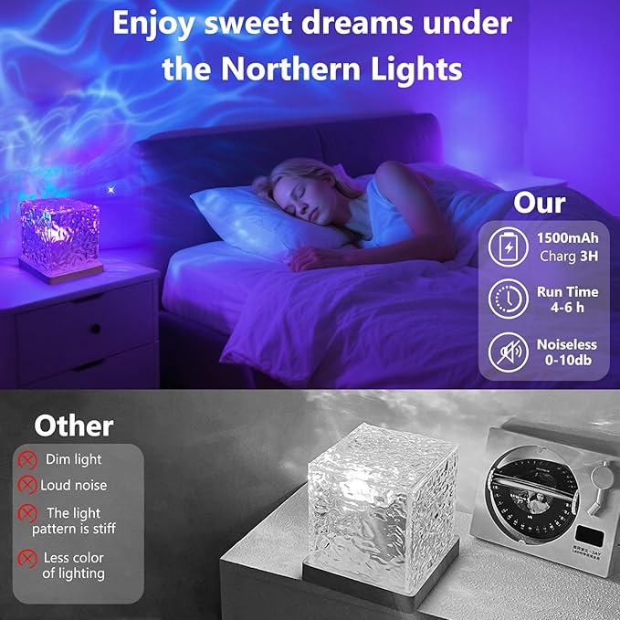 Ocean Wave Lights Projector Rechargeable, Touch Cube Color Changing Light with 16 Colors 4 Modes Dimmable Cordless Mood Lamp for Shower, Ambient Lighting for Bedroom and Bathroom