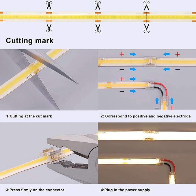 24V COB LED Strip Light 65.6ft (2 Rolls of 32.8ft) Kit, 6000K Cool White Cuttable 11W/M 312LEDs/M CRI 93 LED Tape Lights with Power Supply for Bedroom Kitchen Living Room Ceiling