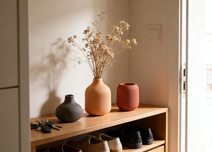 Modern Ceramic Vase Set 3 Small Flowers Decorative Vase Farmhouse Home Living Room Dining Table Room Desk Pottery