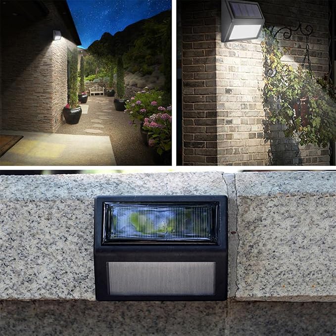 Solar Fence Lights, Waterproof Solar Outdoor Lights for Stairs Decks Steps Fences Patio Yard, LED Wall Sconce (Cool White/4 Pack)