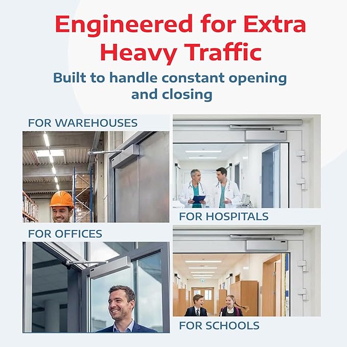 A1 ProGuard Extra Heavy Duty Auto Door Closer Commercial UL Grade 1 - Cast Iron Adjustable 6-Speed Delayed-Action Hydraulic Closer, Self-Closing, ADA Compliant.