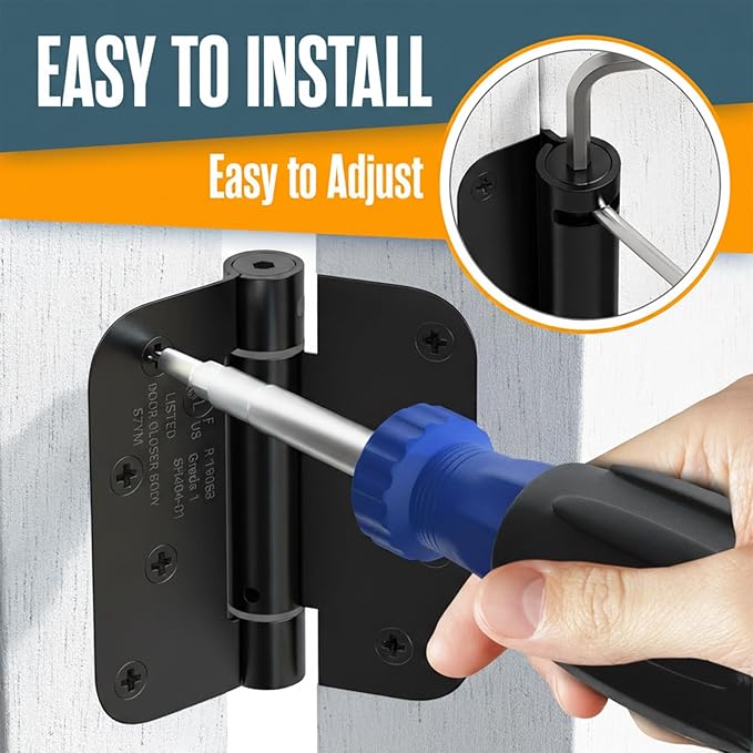 Houseables Self Closing Door Hinges, Spring Hinge Door Closer, Spring Loaded, Auto Close, 4 Inch, Automatic Closer, Auto Shut for Interior, Garage, Exterior, Adjustable Tension, 5/8 Radius, Black, 2PK