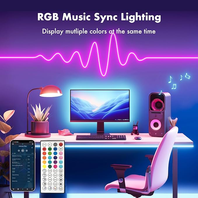16.4FT Neon Rope Lights,RGB LED Strip Lights,App Control,IR Remote,Music Syncing,Outdoor IP67 Waterproof,Flexible Led Rope Lights,Cuttable,for Bedroom,Gaming,Party,Outdoors Decor