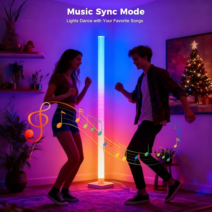 2 Pack DIY Corner Floor Lamps, ICRGB Floor Lamp with Music Sync and 16 Million Colors, Color Changing Standing Floor LED Lights for Bedroom Living Room Decor, Ambient Mood Lighting Gaming