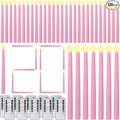 Baquler 120 Pcs Flameless Taper Candles with Remote and Timer 11" Battery Operated Candlesticks LED Flickering Faux Candles Warm Light for Wedding Holiday Party Home Decor (Pink)