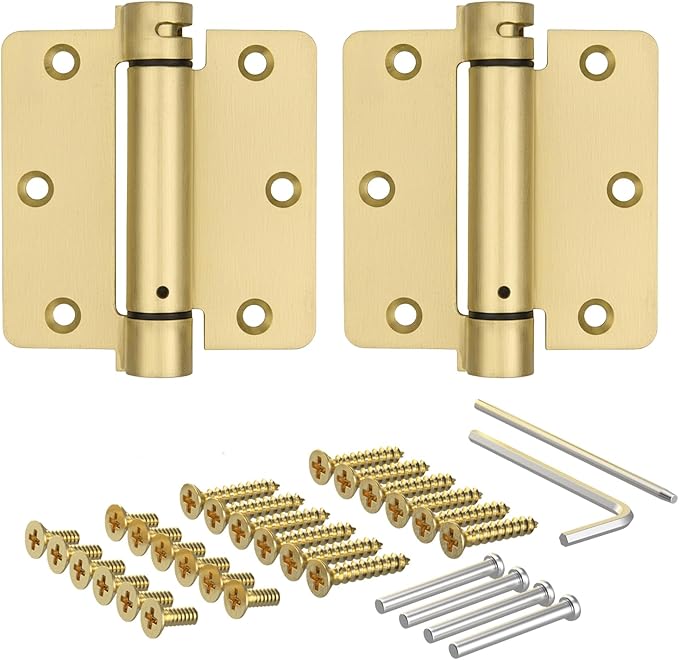 Houseables Self Closing Door Hinges, Spring Hinge Door Closer, Spring Loaded, Auto Close, 3.5 Inch, Automatic Closer, Auto Shut, Interior, Garage, Exterior, Adjustable Tension, 1/4 Radius, Brass, 2 PK