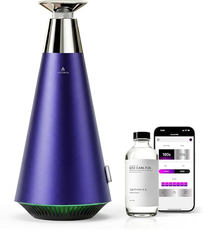Wireless Rechargeable Waterless Oil Diffuser Starter Kit - 1500 Sq Ft Coverage, Alloy Atomization System,Mood Light,Hotel Scent Diffuser, Including 120ml Essential Oil, for Home,Large Room,Spa,Blurple